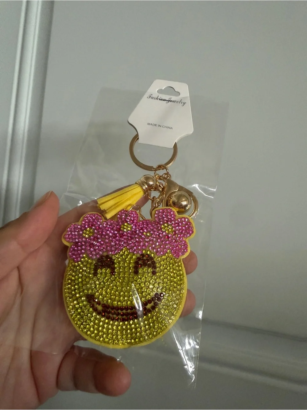 Yellow Smiley Flower Crystal Keychain/ Bag charm NWT
